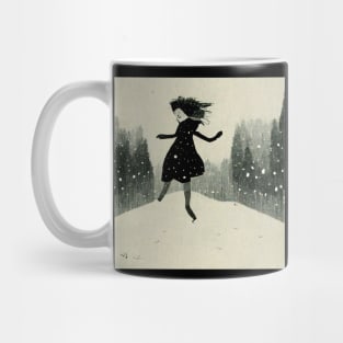 Girl excited and playing in the snow as the flakes begin to fall. Mug